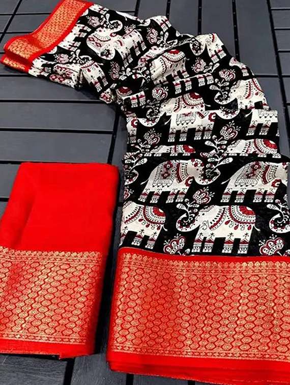 women printed casual wear saree with blouse - 22105957 -  Standard Image - 4