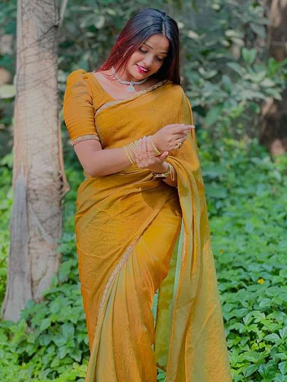 women solid with embellished bordered saree with blouse - 22106018 -  Standard Image - 1