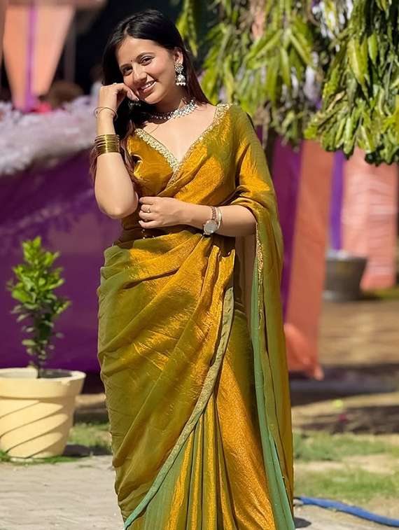 women solid with embellished bordered saree with blouse - 22106023 -  Standard Image - 1