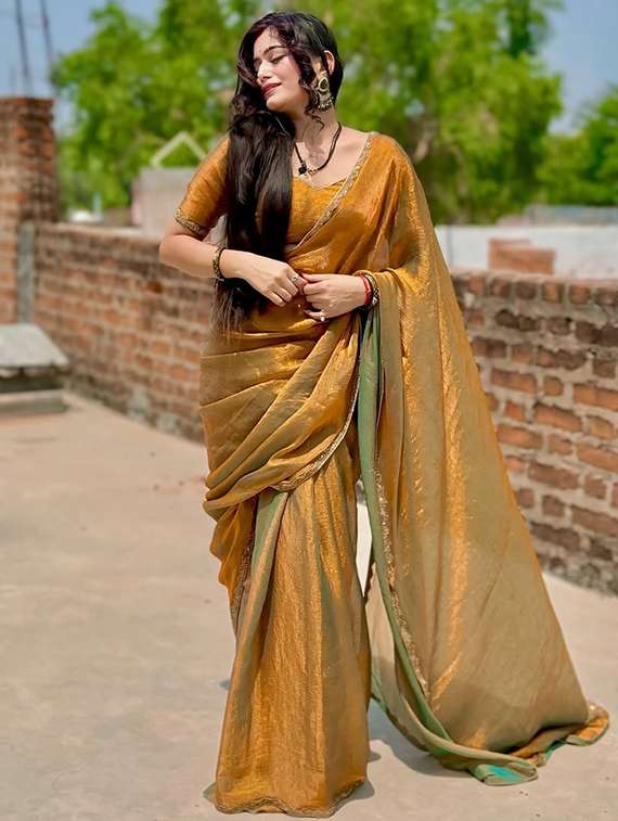 women solid with embellished bordered saree with blouse - 22106032 -  Standard Image - 1