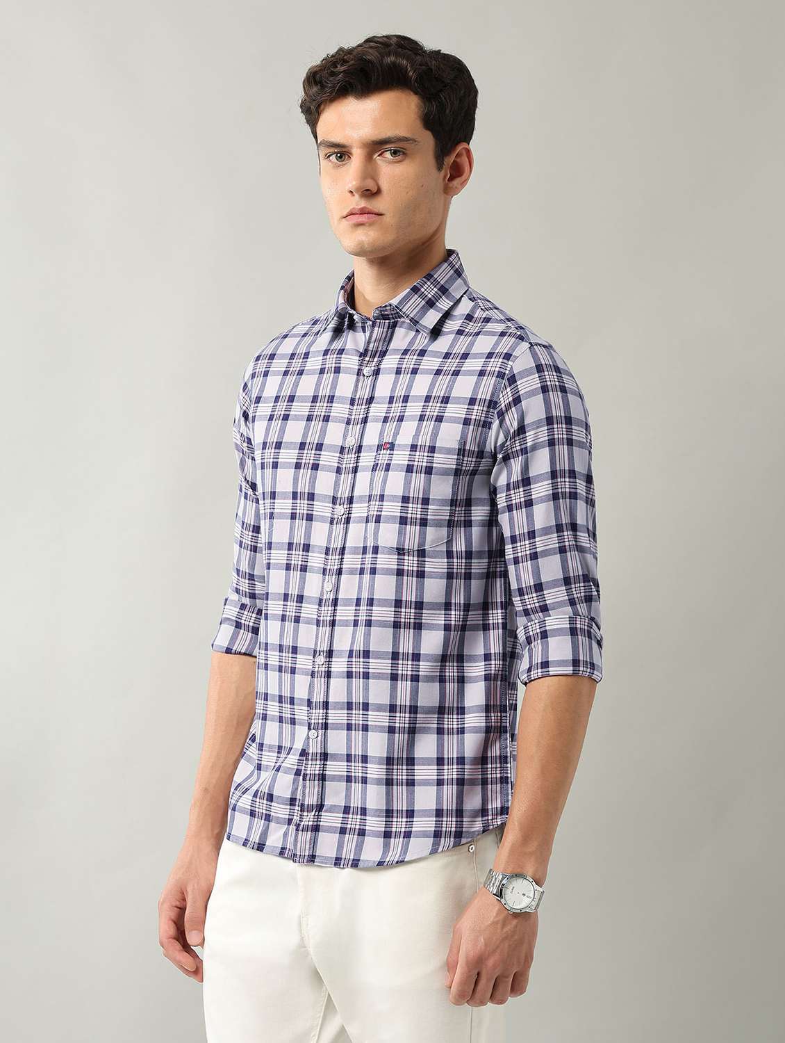 men checkered long sleeve slim fit casual shirt - 22106057 - Standard Image - 1