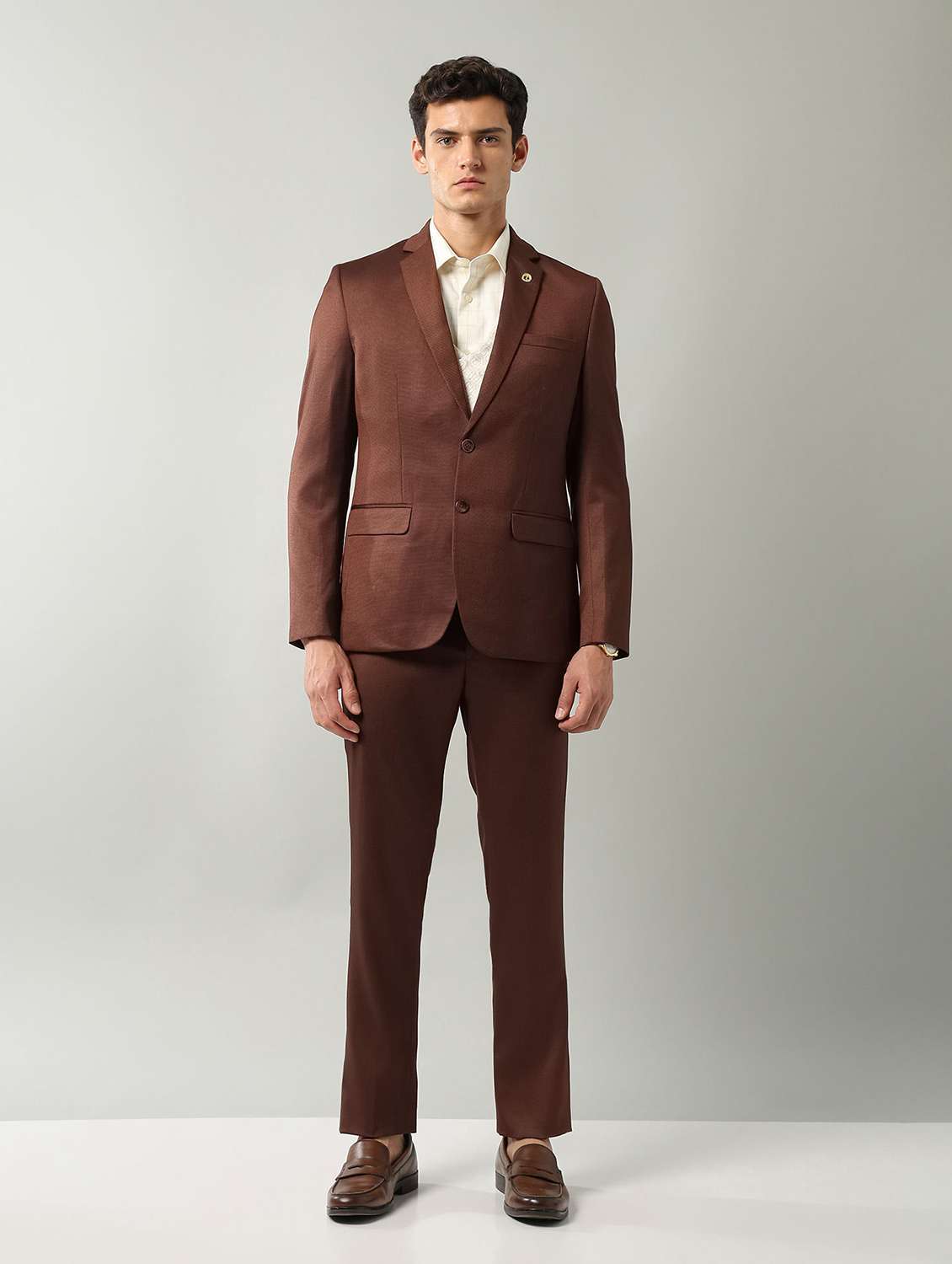 men solid lapel collar 2 piece suit set - 22106058 -  Standard Image - 1