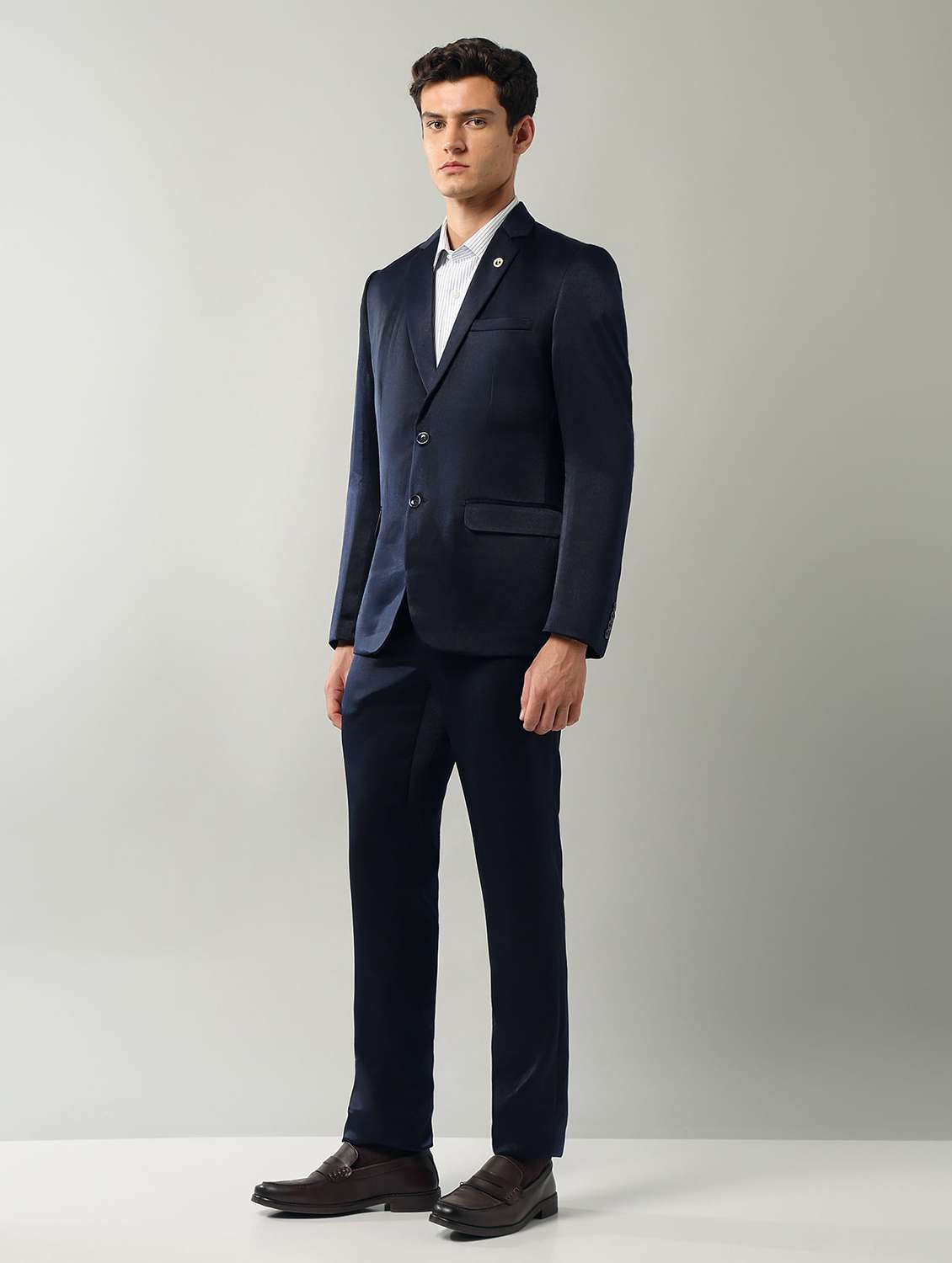men solid lapel collar 2 piece suit set - 22106063 - Standard Image - 1