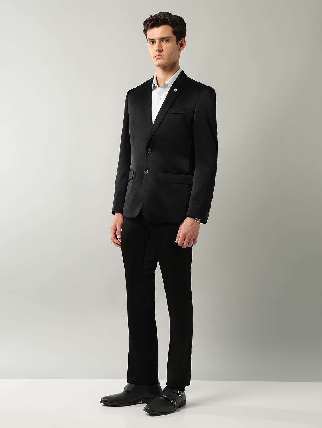 men solid lapel collar 2 piece suit set - 22106064 -  Standard Image - 1