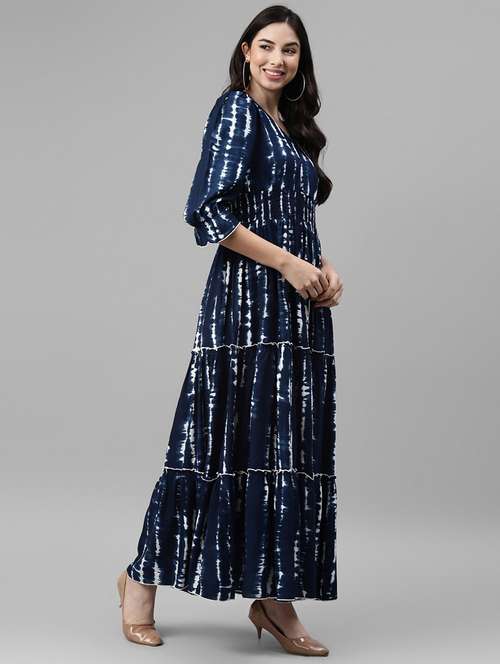 women tie & dye printed puff sleeve tiered dress - 22106080 -  Standard Image - 0