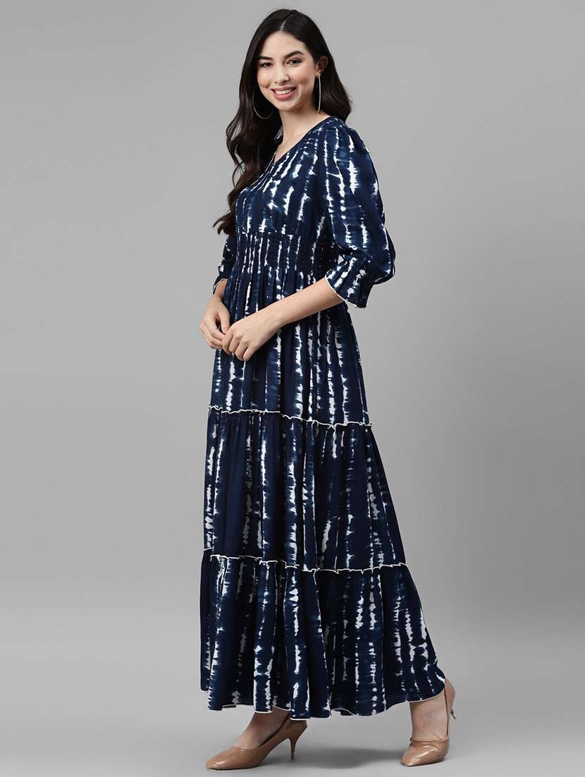 women tie & dye printed puff sleeve tiered dress - 22106080 -  Standard Image - 1