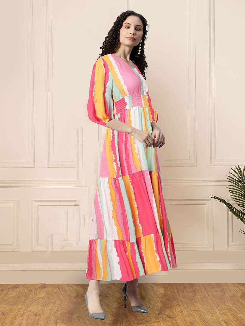 women printed puff sleeve tiered dress - 22106153 -  Standard Image - 1