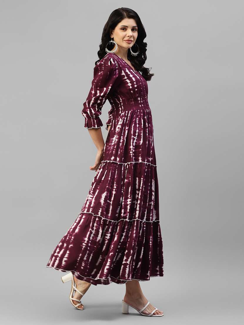 women tie & dye printed puff sleeve tiered dress - 22106189 -  Standard Image - 1
