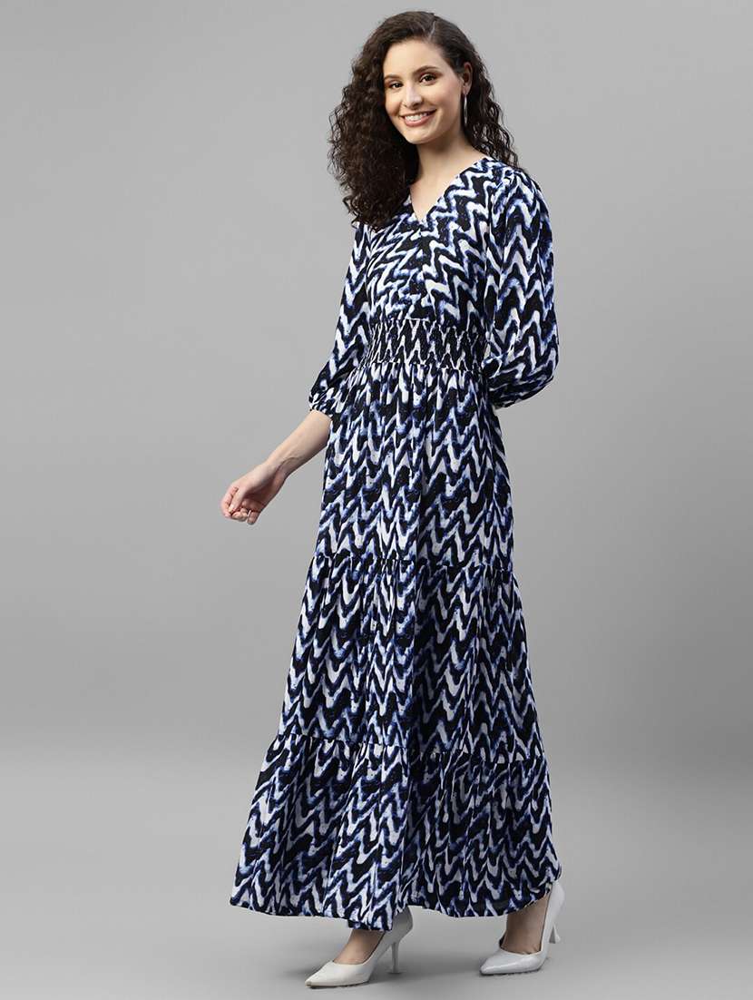 women printed puff sleeve tiered dress - 22106193 - Standard Image - 1