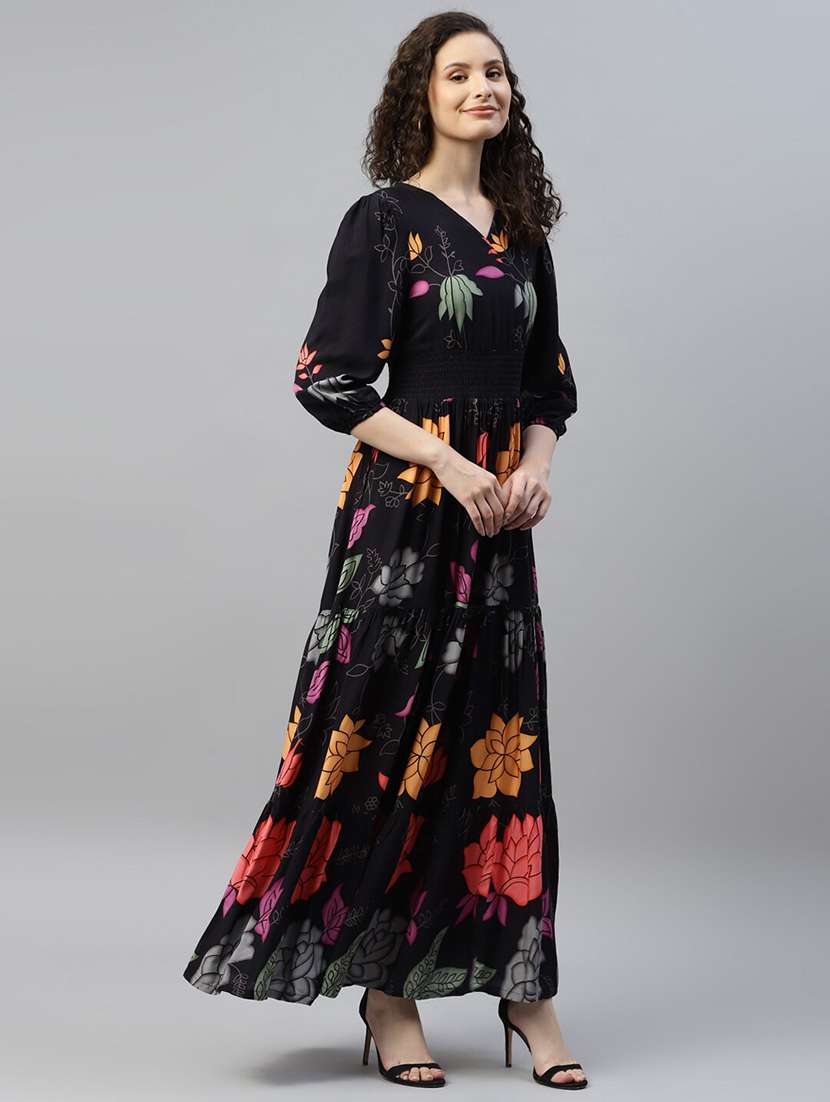 women floral printed puff sleeve tiered dress - 22106198 - Standard Image - 1