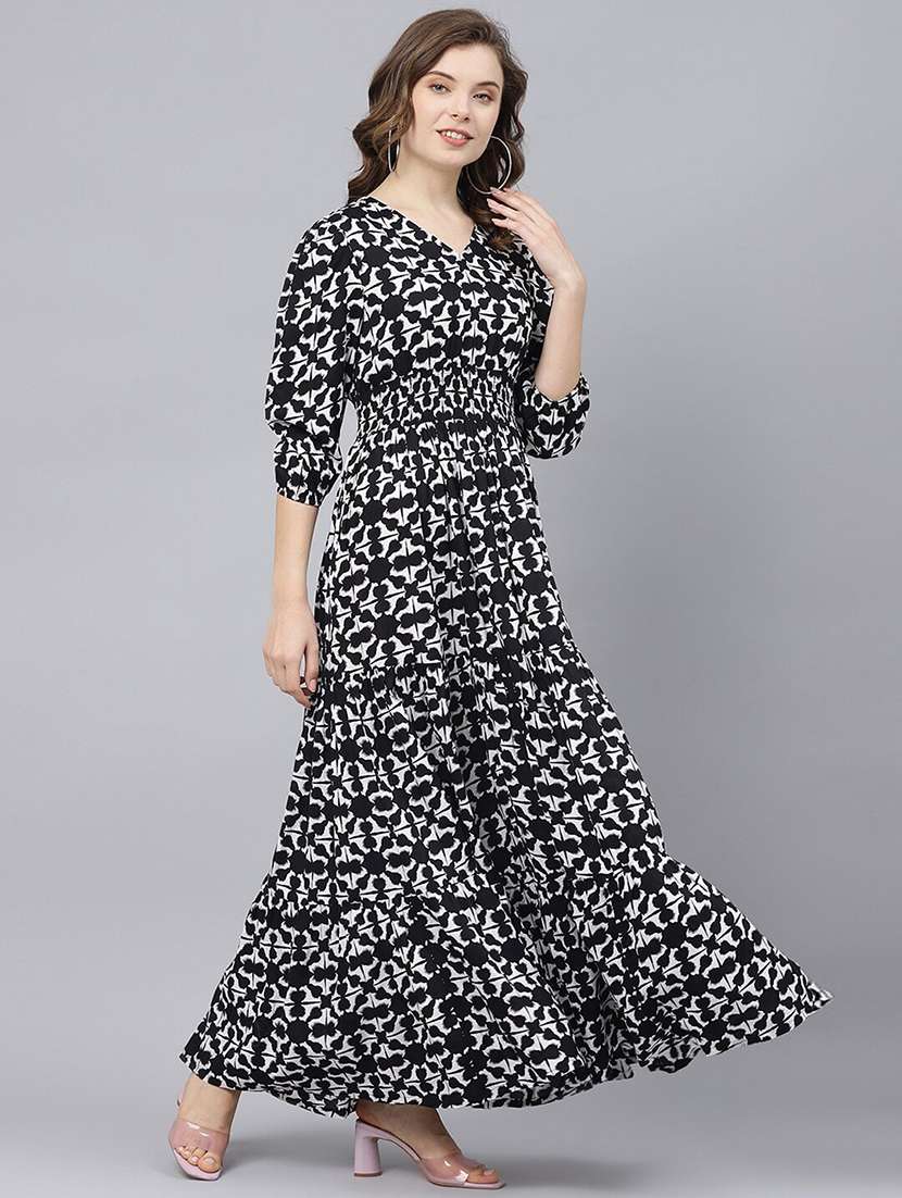 women printed puff sleeve tiered dress - 22106207 - Standard Image - 1