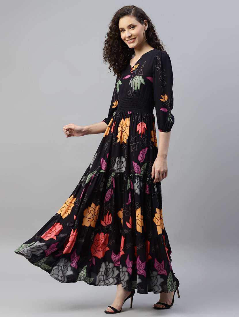 women floral printed puff sleeve tiered dress - 22106219 -  Standard Image - 1