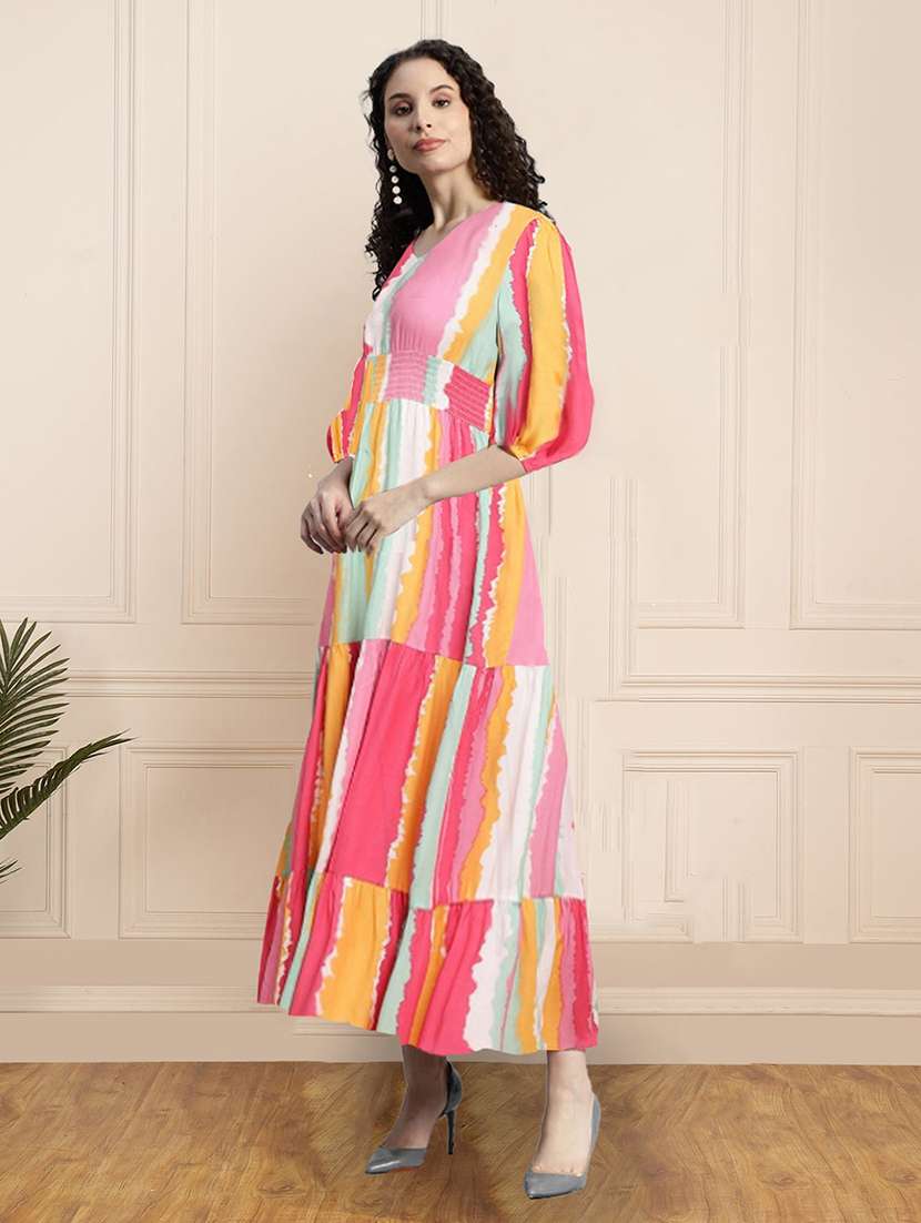 women printed puff sleeve tiered dress - 22106220 -  Standard Image - 1