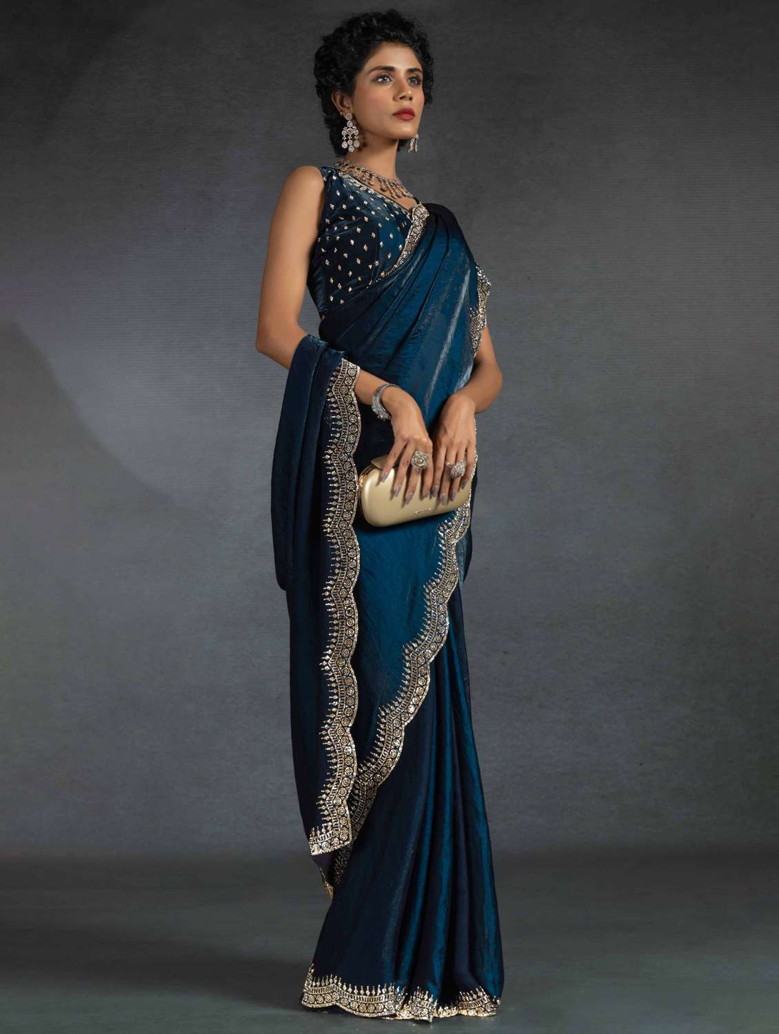women solid with work embellished bordered saree with blouse - 22106267 -  Standard Image - 1