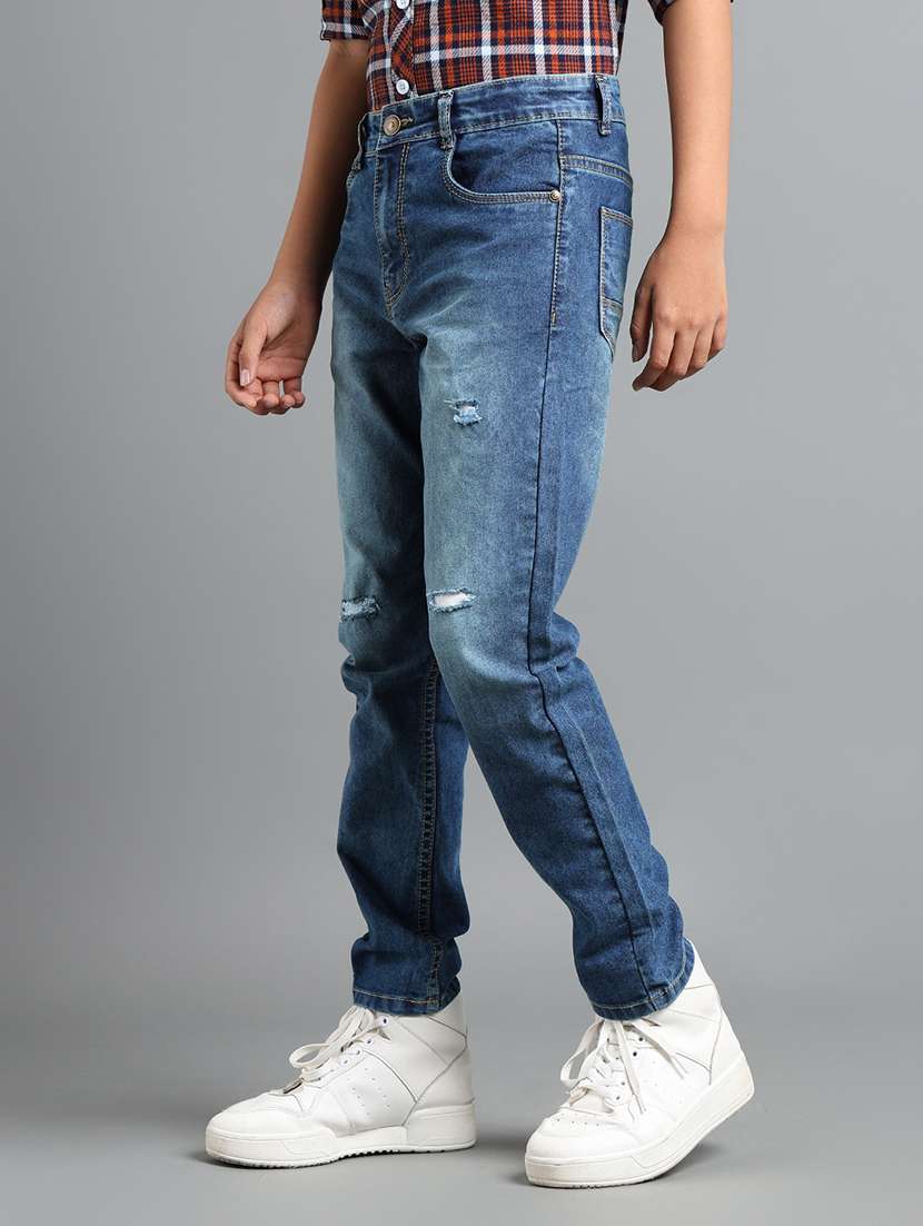 boys solid distressed slim fit jeans - 22106299 -  Standard Image - 1