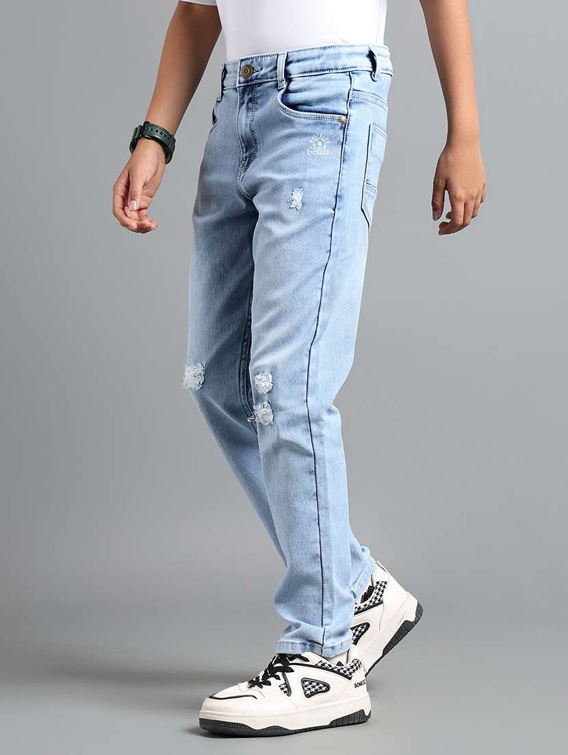 boys solid distressed slim fit jeans - 22106300 -  Standard Image - 1