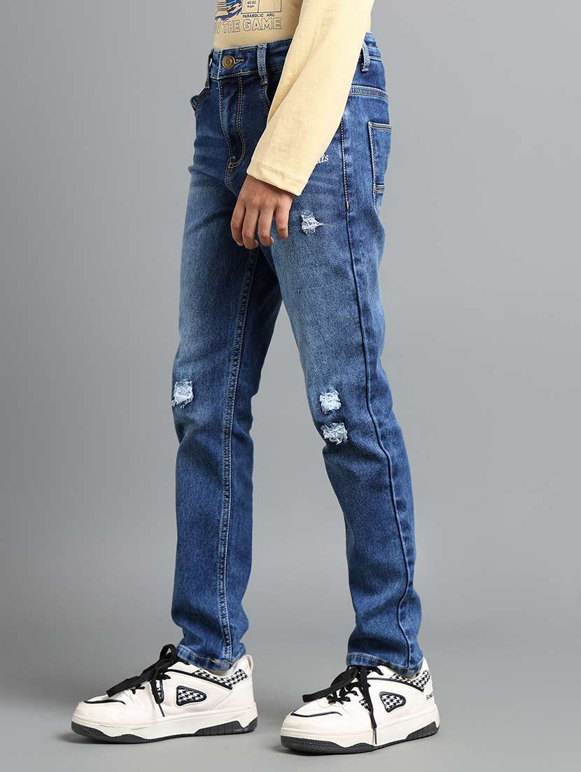 boys solid distressed slim fit jeans - 22106301 -  Standard Image - 1