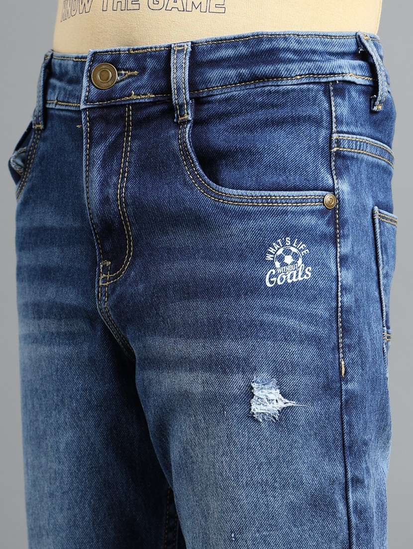 boys solid distressed slim fit jeans - 22106301 -  Standard Image - 4