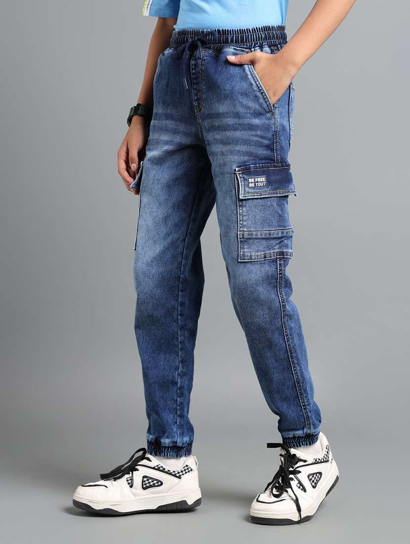 boys solid mid rise cargo - 22106302 -  Standard Image - 1