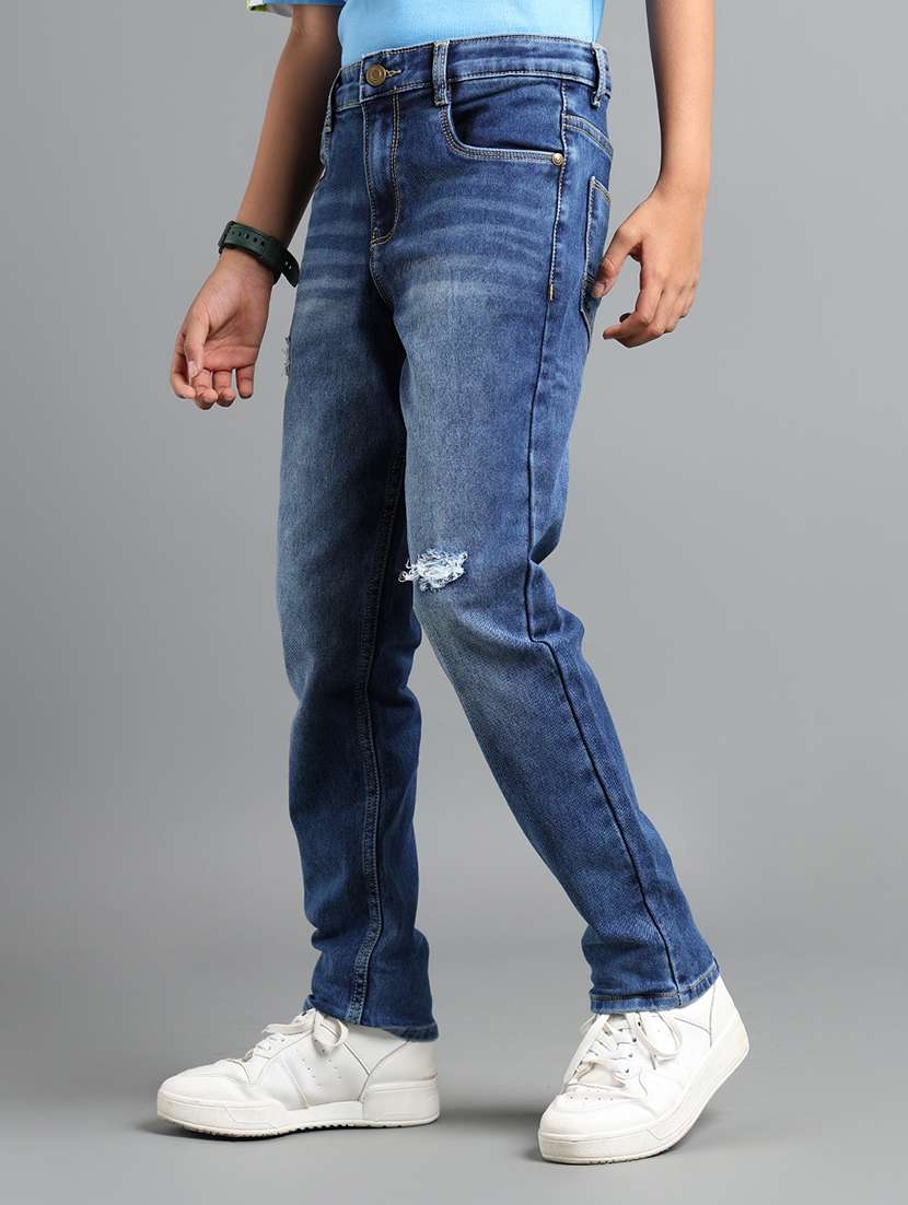 boys solid distressed slim fit jeans - 22106306 -  Standard Image - 1