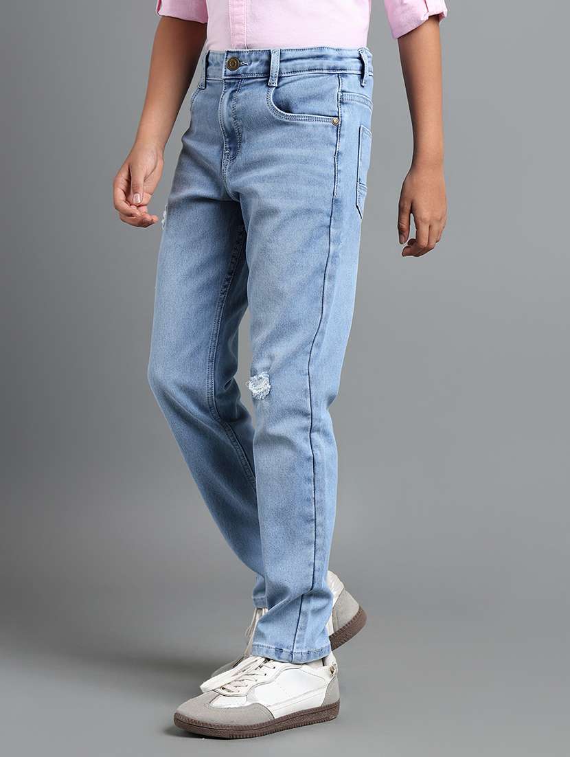 boys solid distressed slim fit jeans - 22106307 -  Standard Image - 1