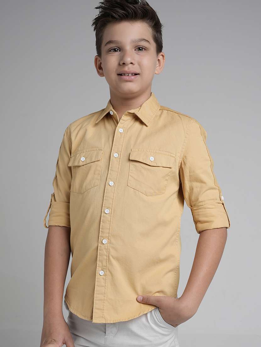 boys solid long sleeve collared shirt - 22106318 -  Standard Image - 1