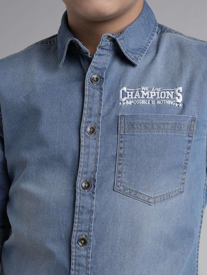boys solid long sleeve collared denim shirt - 22106320 -  Standard Image - 4