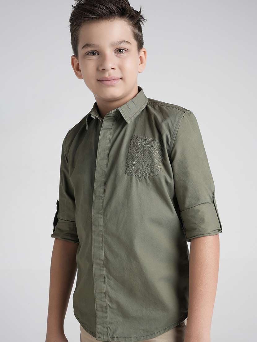 boys solid long sleeve collared shirt - 22106322 -  Standard Image - 1