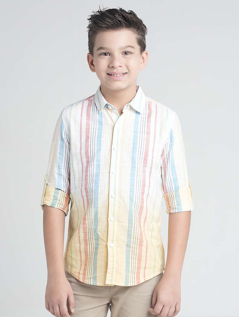 boys striped long sleeve collared shirt