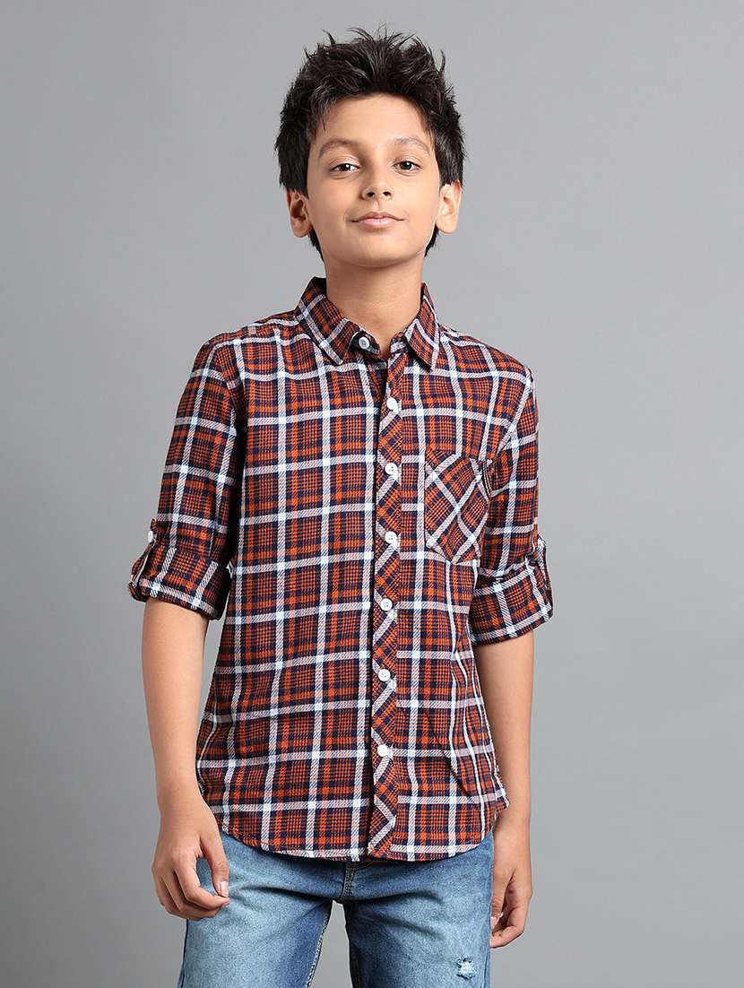boys checkered long sleeve collared shirt