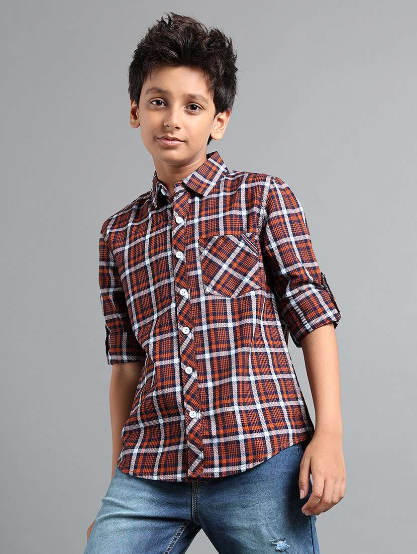 boys checkered long sleeve collared shirt - 22106332 -  Standard Image - 1