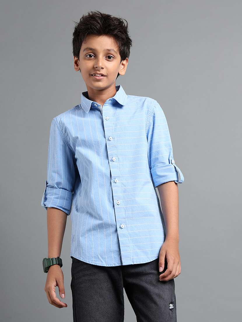 boys striped long sleeve collared shirt - 22106340 -  Standard Image - 1