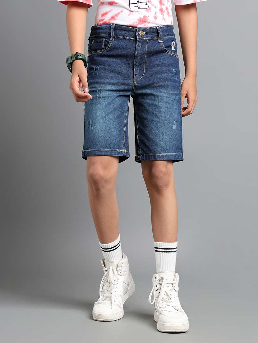 boys solid mid rise denim shorts
