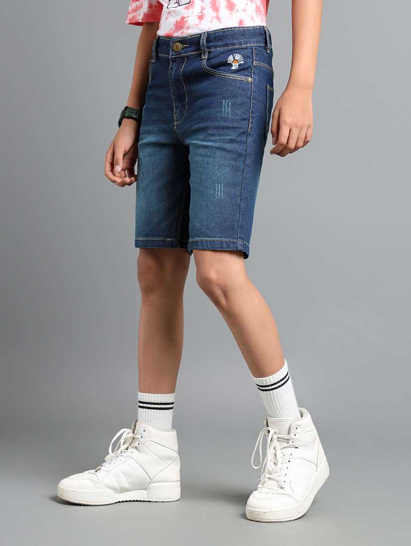 boys solid mid rise denim shorts - 22106345 -  Standard Image - 1