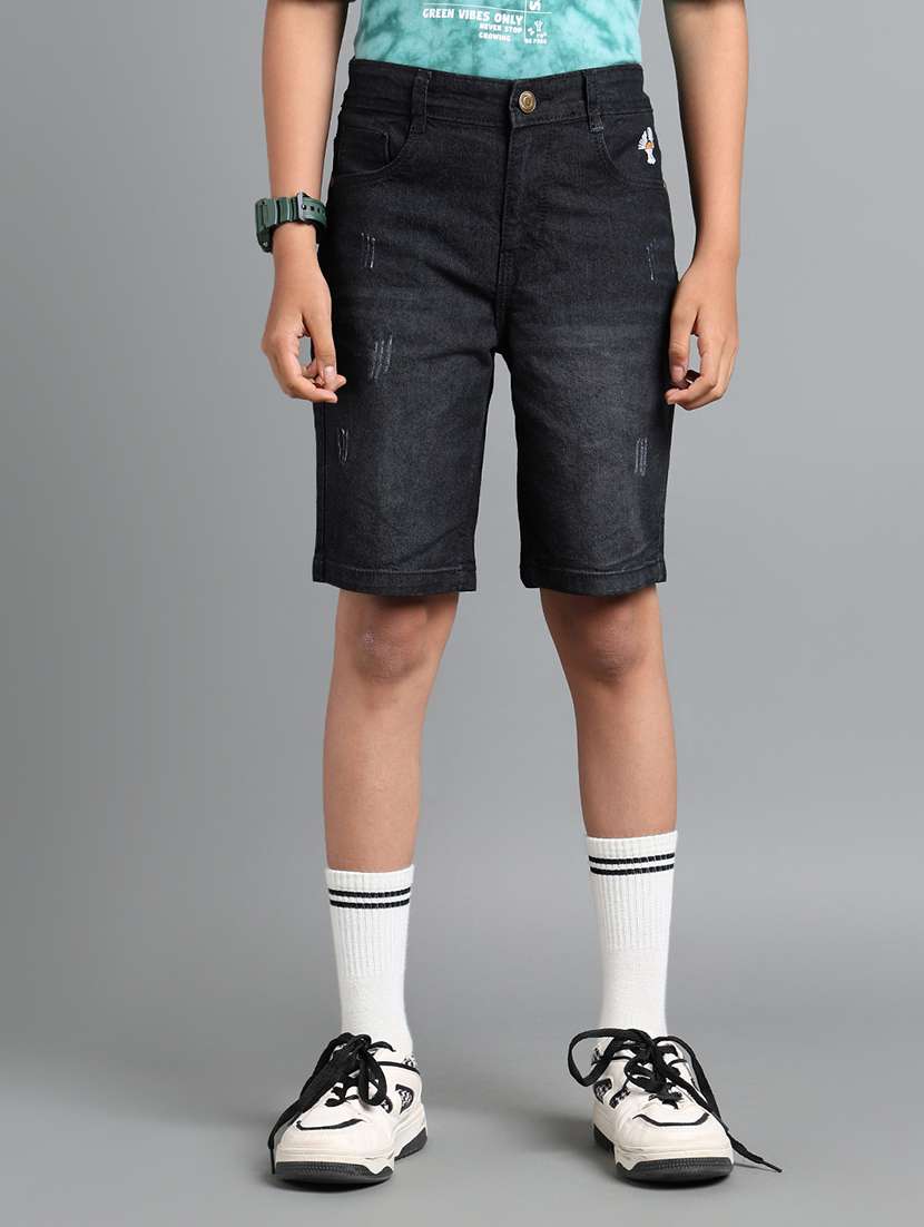 boys solid mid rise denim shorts