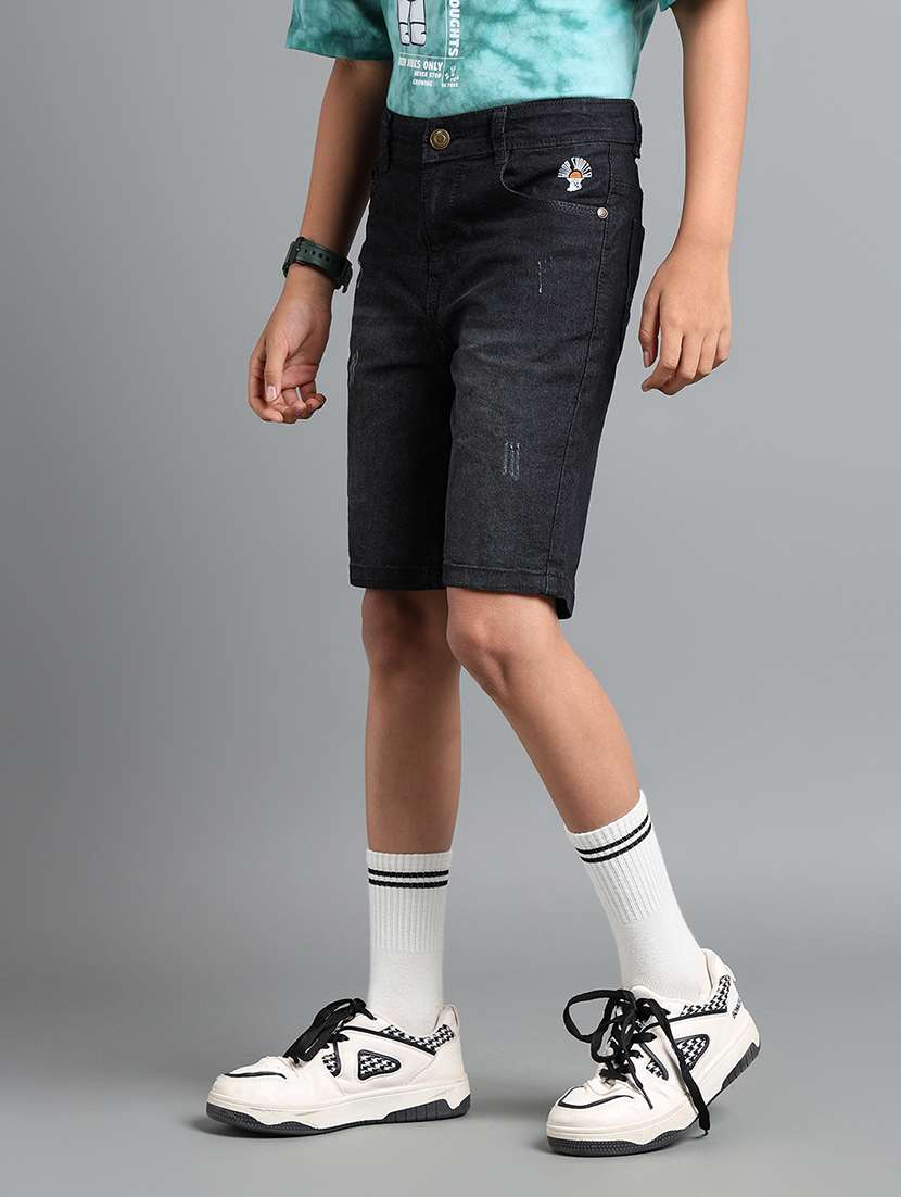 boys solid mid rise denim shorts - 22106346 - Standard Image - 1