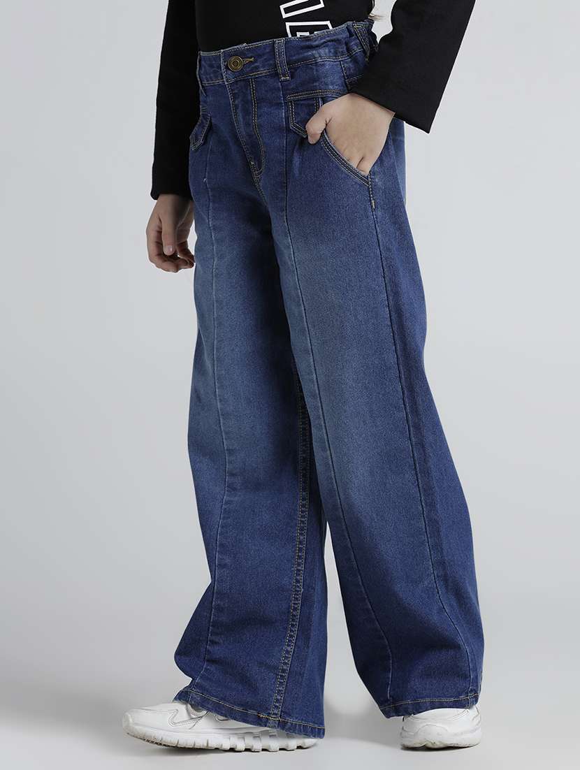 girls solid high rise baggy jean - 22106358 -  Standard Image - 1