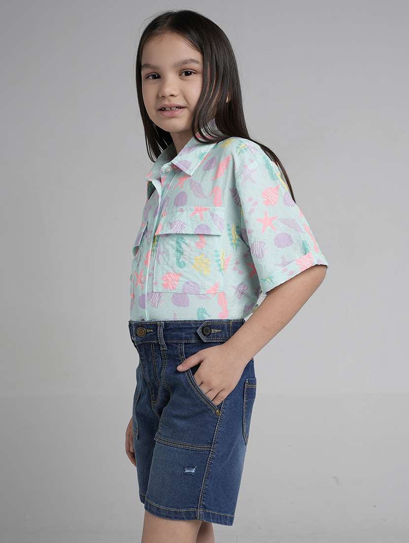 girls solid high rise denim shorts - 22106361 -  Standard Image - 1