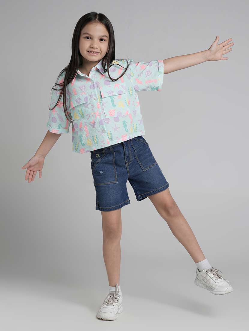 girls solid high rise denim shorts - 22106361 -  Standard Image - 4