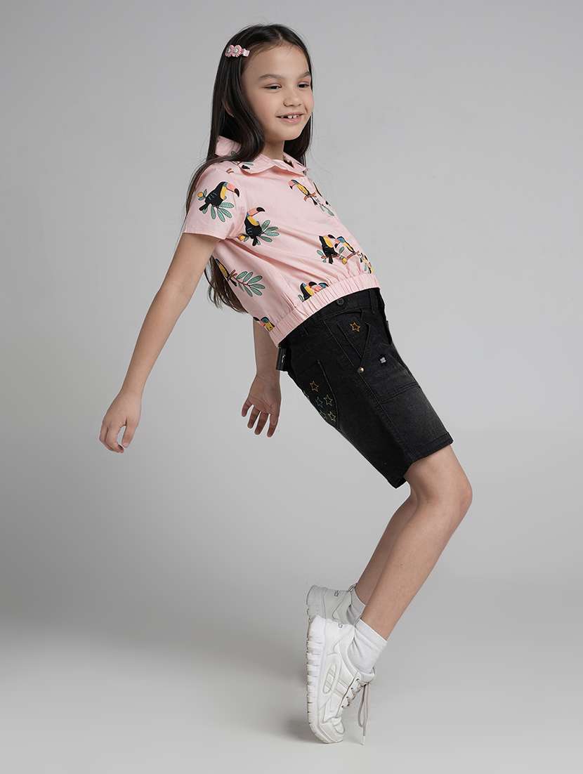 girls solid high rise denim shorts - 22106362 -  Standard Image - 4