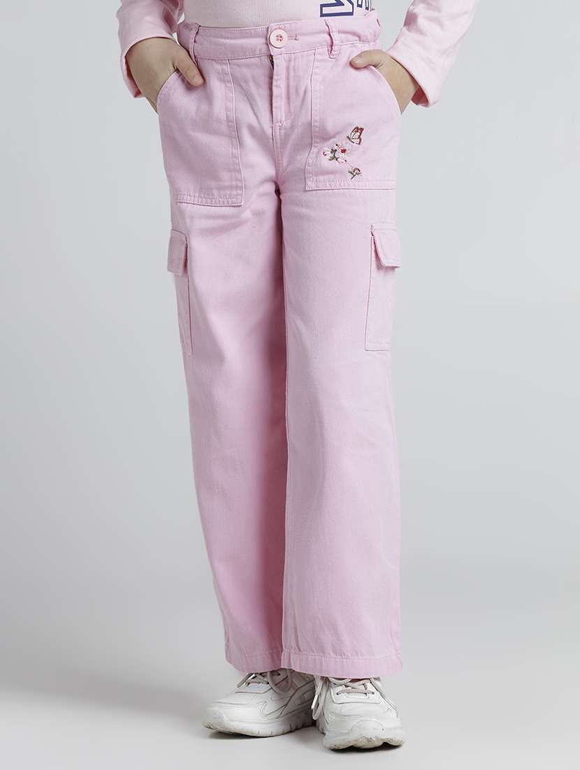 girls pink solid mid rise cargo