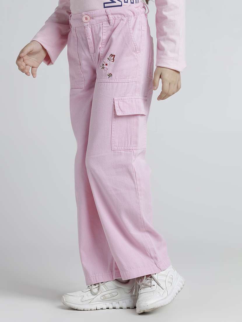 girls pink solid mid rise cargo - 22106365 -  Standard Image - 1