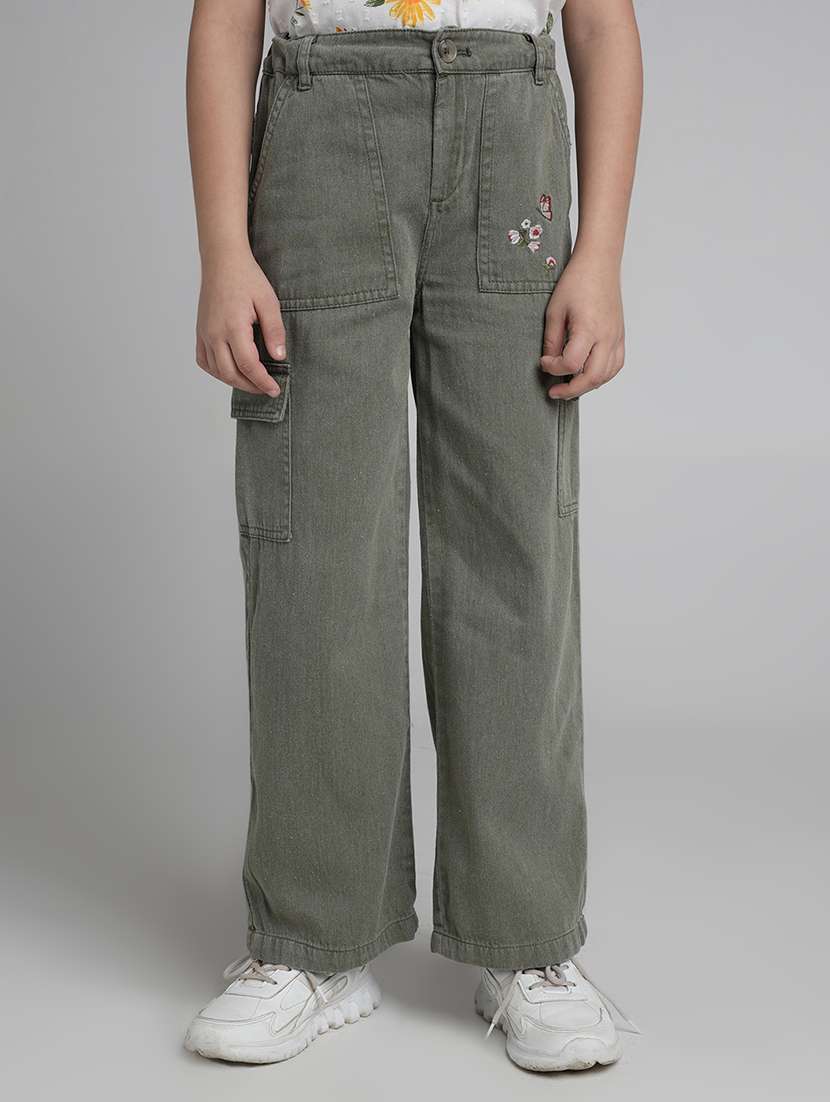 girls solid high rise denim cargo