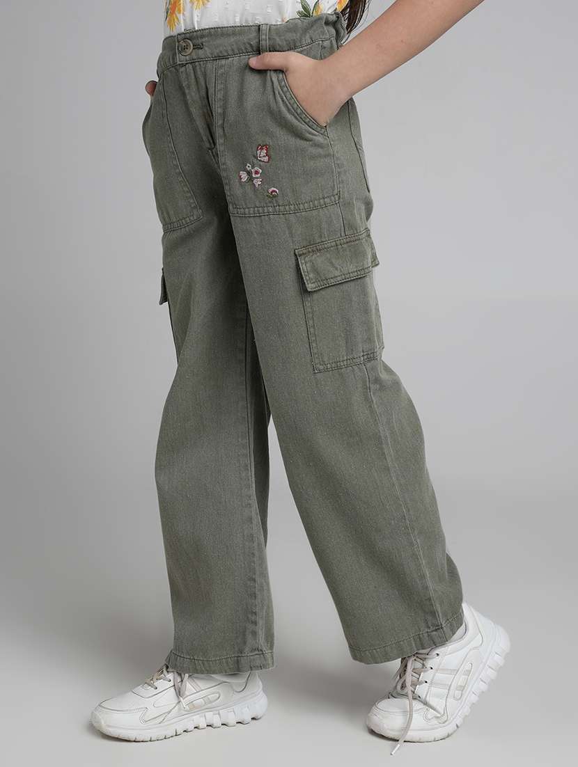girls solid high rise denim cargo - 22106366 -  Standard Image - 1