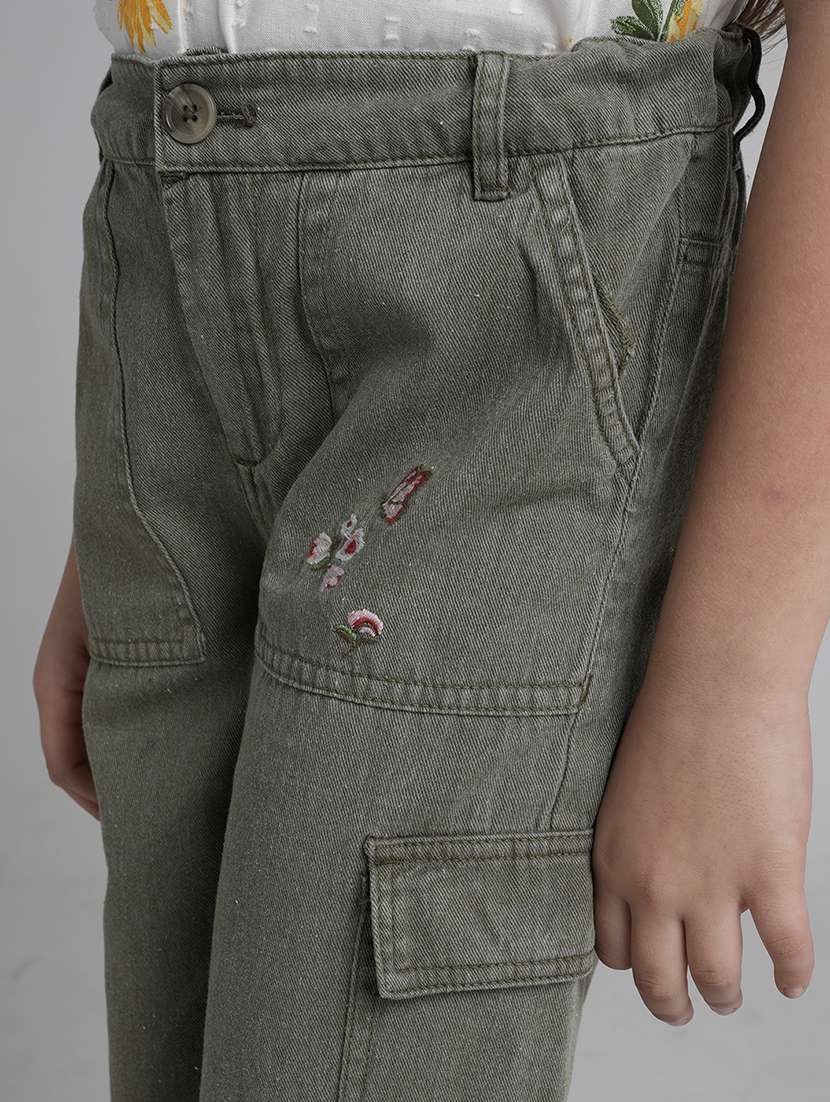 girls solid high rise denim cargo - 22106366 -  Standard Image - 4