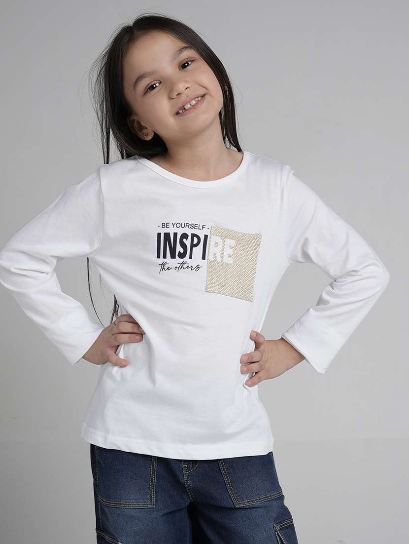 girls printed round neck long sleeve tee