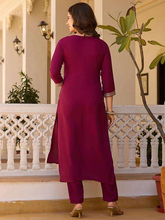 women embroidered three quarter sleeve kurta pant with dupatta set - 22106386 -  Standard Image - 4