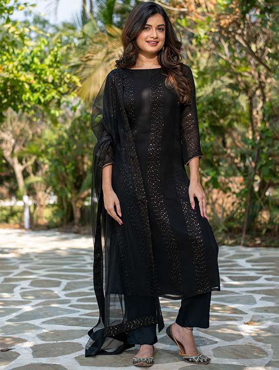 women embroidered three quarter sleeve kurta pant with dupatta set - 22106390 -  Standard Image - 1