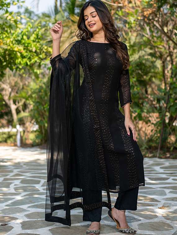 women embroidered three quarter sleeve kurta pant with dupatta set - 22106390 - Standard Image - 4