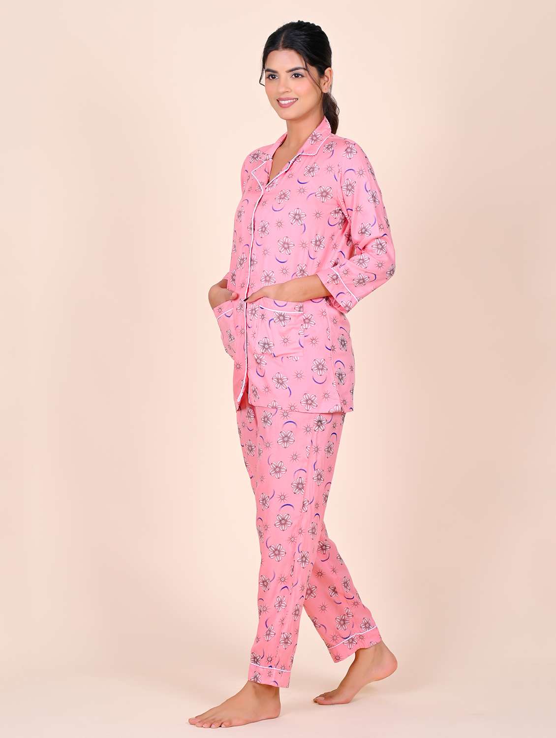 women printed nightwear pyjama set - 22106413 - Standard Image - 4